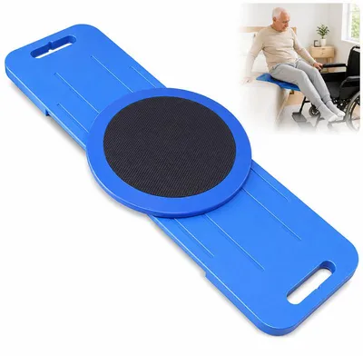 Produktbild von Rutschbrett mit Drehteller, 360°, 75cm, ABS, Anti-Rutsch, Griff & Aufhängung –Gleithilfegerät für den Transfer von Senioren vom Rollstuhl ins Bett