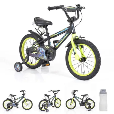 Produktbild von Byox Kinderfahrrad Monster 16 Zoll schwarz, Stützräder, Metall-Rahmen, Klingel