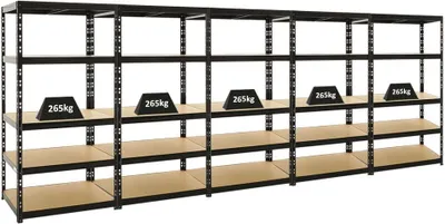 Produktbild von Mega Deal | 5x Schwerlastregal Tiger | HxBxT 180x90x45 cm |  Fachlast 265kg | Schwarz