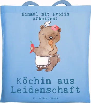 Produktbild von Mr. & Mrs. Panda Jutebeutel Köchin Leidenschaft - Sky Blue - Geschenk, festivaltasche, Uni Tasche, Restaurant, Lustig, Witzig, Spruch, Tote Bag, Laptoptasche
