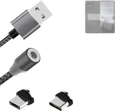 Produktbild von K-S-Trade Hochwertiges Magnet-Lade-kabel Sync-Kabel Daten-Kabel für Asus Zenfone 11 Ultra mit USB-Typ-C-Anschluss und Micro-USB-Anschluss 2A bis zu