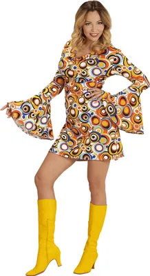 Immagine prodotto di Abito Groovy anni '70 con maniche a trombetta - mini abito Bubbles S - 34/36