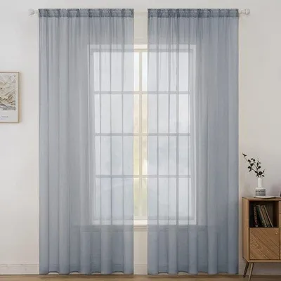 Immagine prodotto di Set di 2 tende trasparenti Ibbenzoa®, colore grigio scuro, 100% poliestere, dimensioni 280 x 140 cm ciascuna, trasparenti e con passacorda per tende, ideali per camere da letto e soggiorni