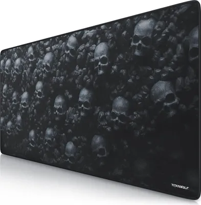 Produktbild von Titanwolf Gaming Mauspad XXL, 900 x 400 x 3 mm, Schreibtischunterlage, abwaschbar, rutschfeste Rückseite, Geschwindigkeit & Präzision, Skulls