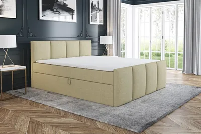 Produktbild von Boxspringbett GRECO 180x200 mit 2 Bettkästen, Bonell-Matratze und Topper. Möbel vom Hersteller- Handarbeit!Bett Komplett-Set mit Matratze,Bettkasten & Kopfteil. Stoff SAVANA. Elegantes Bett mit massives Kopfteil.