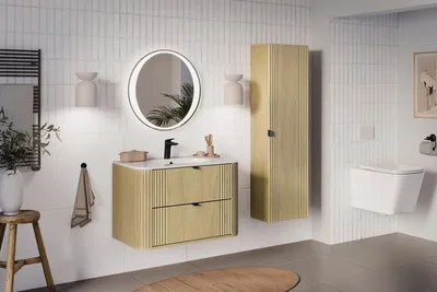 Produktbild von Design Badmöbel Set mit Waschbecken OVALIA CREMONA 80 cm MDF SOFT-CLOSE LED komplettes Badmöbel Set