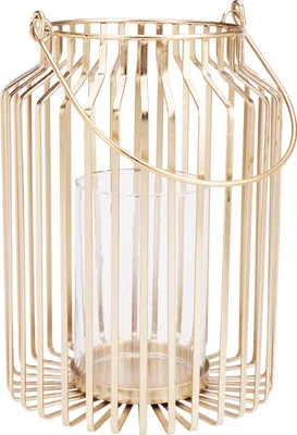 Produktbild von Dekorative Laterne im modernen Design aus goldfarbenem Metall und Glas, 20x29 cm