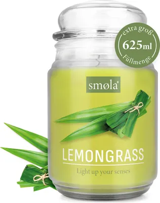 Produktbild von smøla Große Duftkerze im Glas I Lemongrass 625ml - Kerze bis zu 140 Stunden Brenndauer I vegane Sojawachs-Kerze I perfekte Geschenkidee