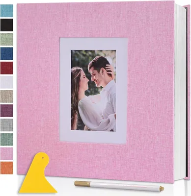 Obrázek produktu pro Samolepicí fotoalbum, rozměry 33 x 32 cm, 60 stran, potah z plátna, růžové barvy, pro miminka