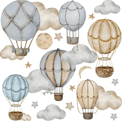 Produktbild von Muralo Wandsticker Set für Kinder LUFTBALLONS Wolken Sterne 120x60 cm Wandaufkleber Set Boho Stil