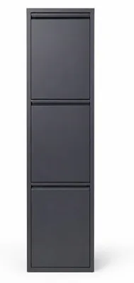 Imagen del producto de Relaxdays, cubo de basura con 3 compartimentos, capacidad de 3 x 18 litros, con tapa abatible, cubetas interiores extraíbles, fabricado en metal, para colocar en el suelo o para fijar a la pared, color antracita, Imagen generada por IA