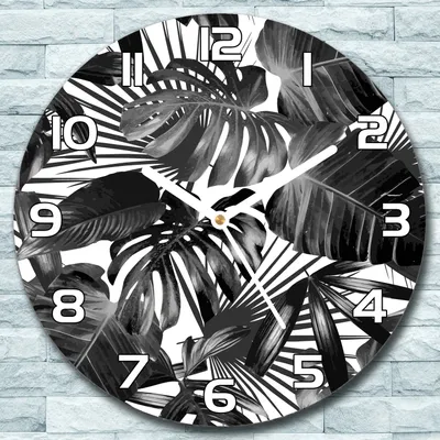 Produktbild von Wanduhr aus Glas Rund fi 30 tropisches Blatt Quarz Deko Schlafzimmer Büro