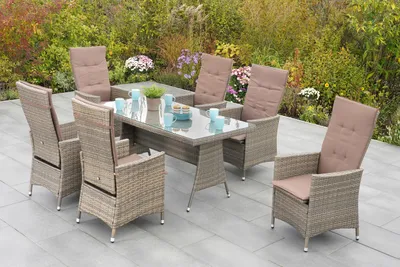 Produktbild von Merxx Gartenmöbelset "Valencia" 13tlg. mit Tisch 150 x 80 cm, inkl. Kissen - Aluminiumgestell mit Kunststoffgeflecht Grau-Beige