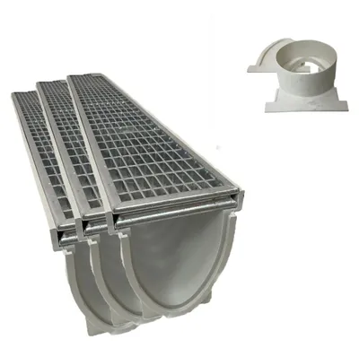 Produktbild von 3x Xanie Entwässerungsrinne V mit Pressgitterrost 30/10 Klasse A 100cm + Ablaufanschluss-Set horizontal