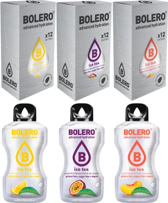 Produktbild von 36 Sticks 3g Bolero Eistee MIX Pfirsich Zitrone Passionsfrucht Getränkepulver zuckerfrei Ice Tea Peach Lemon Passionfruit Icetea