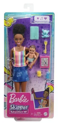 Produktbild von Barbie GRP12 - "Skipper Babysitters Inc." Baby-Sitter Puppe mit brünetter Puppe (22,86 cm), Baby-Puppe und 4 Zubehörteilen, Spielzeug für Kinder ab 3 Jahren