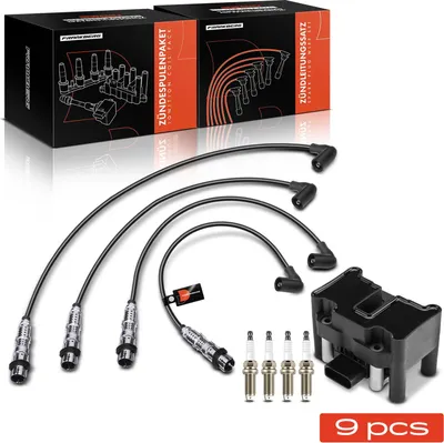 Produktbild von Frankberg 1x Zündspule + 4x Zündkabelsatz+ 4x Zündkerzen für Seat Arosa 450 452 VW Lupo Polo 6N2 Arosa 1.0 1995-2005