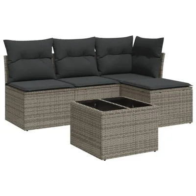Image de vidaXL Ensemble de salon de jardin 5 pièces avec coussins Gris Poly rotin