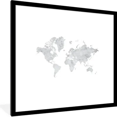 Produktbild von MuchoWow® MuchoWow® Gerahmtes Poster Weltkarte - Marmor - Grau 40x40 cm - Poster mit zchwarzem Bilderrahmen - Poster - Plakat im Rahmen