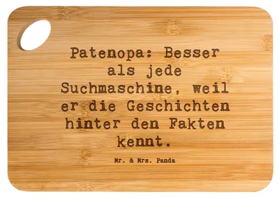 Produktbild von Mr. & Mrs. Panda Holzbrett Spruch Patenopa Geschichten - Transparent - Geschenk, Erzählen, Großvater, Brett, Handarbeit, Freude, Patenschaft, Lächeln, Schneidebrett
