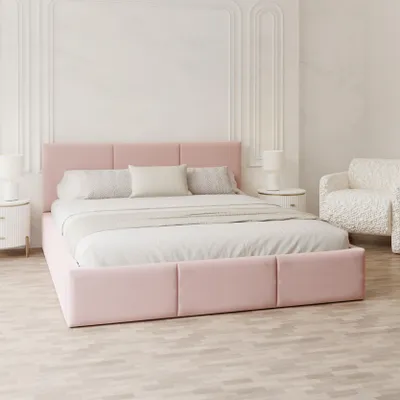 Produktbild von FDM Bett AMBER Trinity 90x200 cm Polsterbett mit Lattenrost aus Metall Bettkasten Stauraumbett Samt rosa