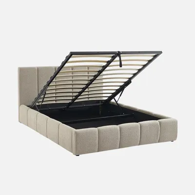 Immagine prodotto di Struttura letto con contenitore e testiera 140cmx190cm, imbottita bouclé, Beige