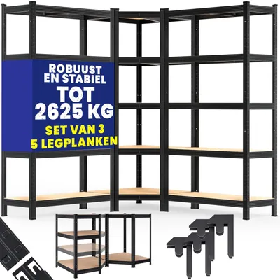 Productafbeelding van Opbergrek - Metaal - 180 x 70 x 40 cm - Zwart - Voor kelder en garage