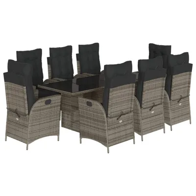 Produktbild von vidaXL 9-tlg. Garten-Essgruppe mit Kissen Grau Poly Rattan