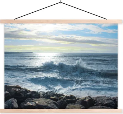 Produktbild von MuchoWow® Textilposter Meer - Steine - Sonne 40x30 cm mit holzfarbenen Rahmen - Bilder