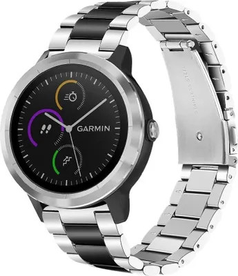 Produktbild von Strap-it Garmin Vivoactive 3 Gliederarmband (Silber / Schwarz)