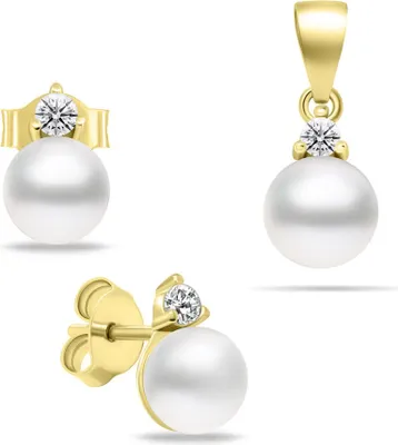 Immagine prodotto di Elegante set di gioielli in perle placcate oro SET227Y (orecchini, ciondolo)