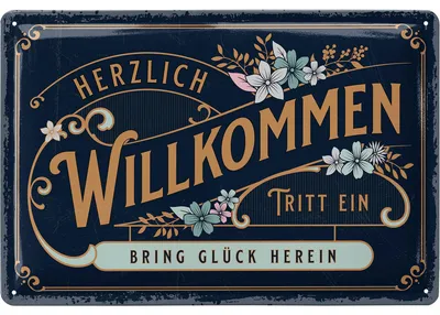 Produktbild von Retro Blechschild HERZLICH WILLKOMMEN SCHILD - willkommen Deko Garten, Schild für Haustür und Eingangstür mit Spruch - Willkommensschild