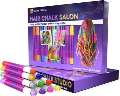 Immagine prodotto di Gessetto per capelli temporaneo Ragazze - Set di 10 colori - Lavabile - Con colori glitter