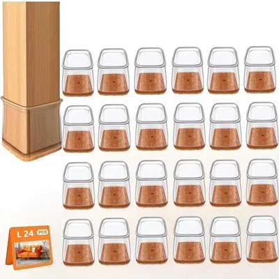 Produktbild von Famanu Stuhlbeinschutzkappen - quadratisch - 24 Stück - Größe: 26 - 38 mm - transparente Silikon-Stuhlbeinschutz mit Filz