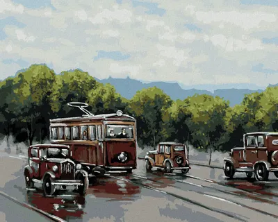 Image de Zuty - Peinture par numéros - TRAMWAY AVEC VOITURES, 40 x 50 cm, sans cadre et sans tension de la toile