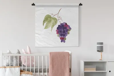 Produktbild von MuchoWow® Wandteppich Wandbehang Weintrauben - Blätter - Aquarell 90x90 cm Tapisserie Dekoration Wandtuch - Wandaufhänger