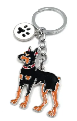 Produktbild von Onwomania Dobermann Hund Metall Schlüsselanhänger, Glücksbringer in Alu Geschenkbox, ideal zum Verschenken