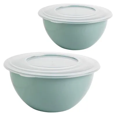 Produktbild von 2er Set Schüsseln 5 L – Serie KRETA, Pastellgrün, mit transparentem Deckel