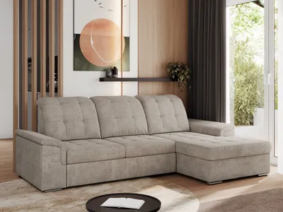 Produktbild von MKS MEBLE Sofa mit Schlaffunktion - Ecksofa mit Schlaffunktion und Bettkasten - Sofa 3 Sitzer - Schlafsofa - Couch - Schlafsofa mit Bettkasten - Madrito L - Beige Struktur - Rechts Seite