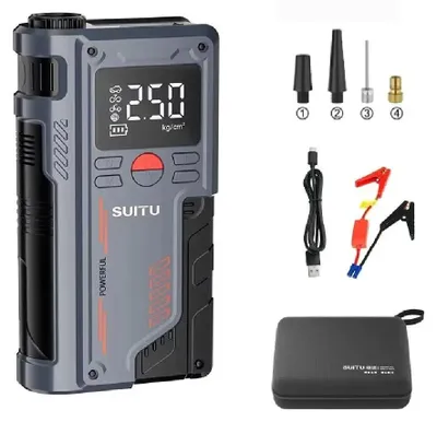 Zdjęcie produktu dla Urządzenie do rozruchu akumulatora – 4 w 1 – 8000 mAh – 600 A – kompresor 150 PSI – urządzenie do pompowania opon – do pojazdów 12V