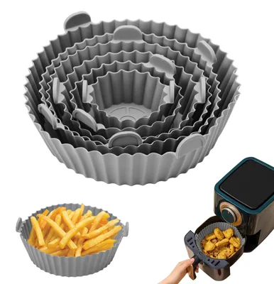 Silikon Airfryer Form 6er Set, rund, wiederverwendbar, grau