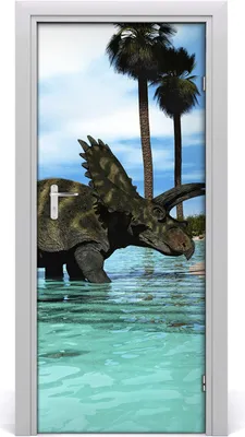 Produktbild von Tulup Türaufkleber 85x205 cm Dekorative Aufkleber Selbstklebend Wasserdichte Tapete Abnehmbar Schlafzimmer Wohnzimmer Wohnkultur - Dinosaurier-Strand