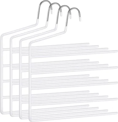 Imagen del producto de Perchas para pantalones - Juego de 4 - Con 5 barras - Antideslizantes - Ahorran espacio - Metal con revestimiento de PVC