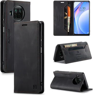 Produktbild von Xiaomi Mi 10T Lite Brieftasche Hülle, Retro Kunstledertasche Stand Schutzhülle für Xiaomi Mi 10T Lite Schwarz