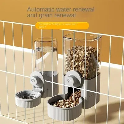 Produktbild von Automatische Futter- und Wasserdispenser für Hunde, Katzen und andere Haustiere, geeignet für Hunde mit Zahnfällen, Wasserdispenser, hängende Tierkiste, Tiertränke, automatischer Futterbehälter, Tierbedarf (grau)