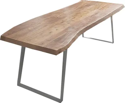 Produktbild von Esstisch Baumkante Akazie natur 180 x 90 schräges U-Gestell silber HALMSTAD
