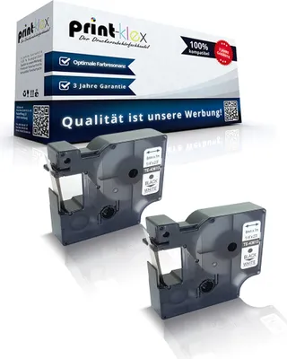 Produktbild von 2x Kompatible Schriftbänder für Dymo D1 43613 Labelpoint 250 Labelpoint 300 Labelpoint 350 Labelwriter 400 Duo S0720780 6 mm 6mm Black/White Etikettenband - Office Quantum Serie