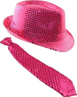 Produktbild von Pailletten Kostüm Set - Pink - Hut & Krawatte