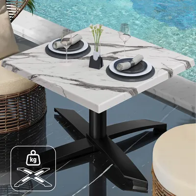 Produktbild von WTG | Jamaika Loungetisch | B:T:H 70 x 70 x 37 cm | Weiß Marmor / Schwarz | Zusatzgewicht | Bistro Loungetisch Gastro Tisch