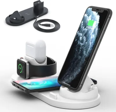 Image de （Blanc）6 en 1 Station de charge Chargeur à induction Chargeur sans fil Charge rapide 9 protections intelligentes pour iPhone Samsung AirPods Apple Watch